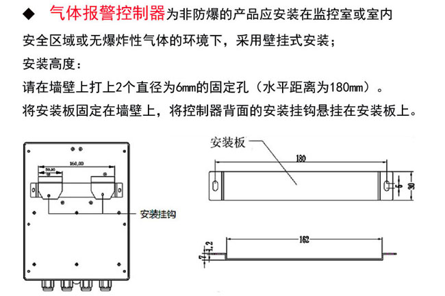 工业用可燃气体报警器安装在墙壁